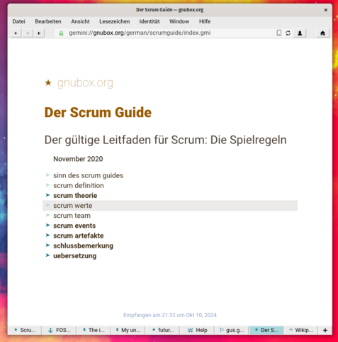 der lagrange browser zeigt den deutschen scrum guide.